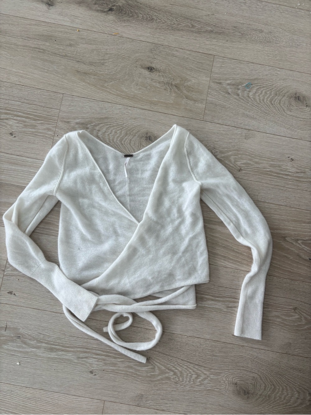 Free People Soft Surplice Cream Wrap Knit Top
